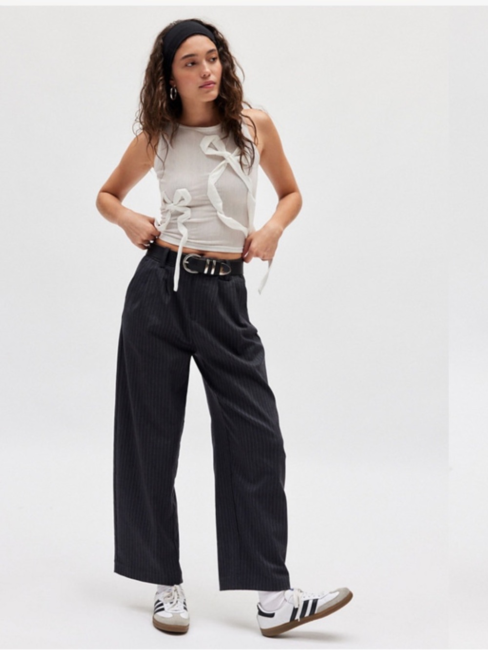 BDG Urban Outfitters menswear inspired  Gray Pinstripe Wide-Leg Pants